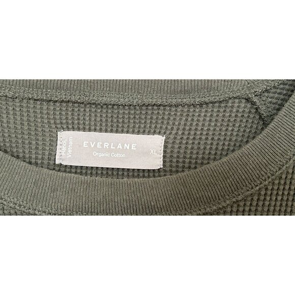 EVERLANE Waffle-Knit Sweater Organic Cotton Crewneck Long Sleeve Green Size XLar - Picture 3 of 7